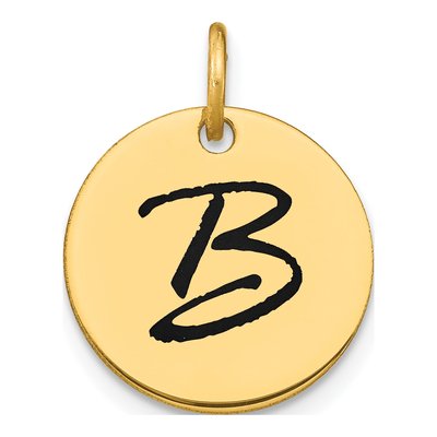 14K Yellow Gold Black Enamel Disk Letter B Charm