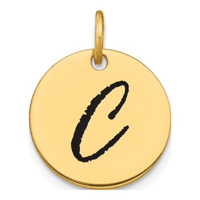14K Yellow Gold Black Enamel Disk Letter C Charm