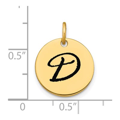 14K Yellow Gold Black Enamel Disk Letter D Charm – view 4