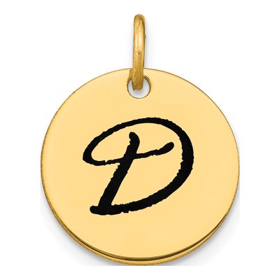 14K Yellow Gold Black Enamel Disk Letter D Charm