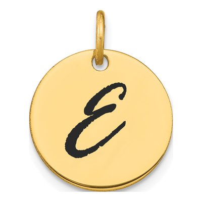 14K Yellow Gold Black Enamel Disk Letter E Charm