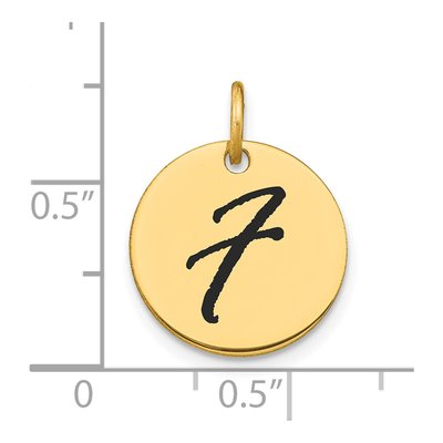 14K Yellow Gold Black Enamel Disk Letter F Charm – view 3
