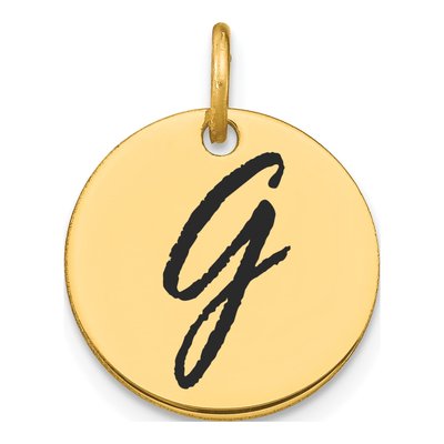 14K Yellow Gold Black Enamel Disk Letter G Charm