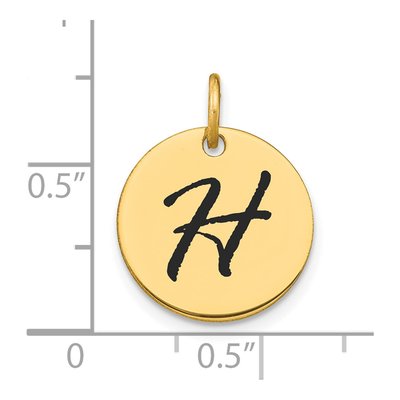 14K Yellow Gold Black Enamel Disk Letter H Charm – view 3