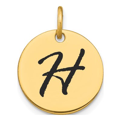 14K Yellow Gold Black Enamel Disk Letter H Charm