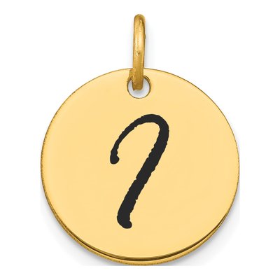 14K Yellow Gold Black Enamel Initial I Disk Charm