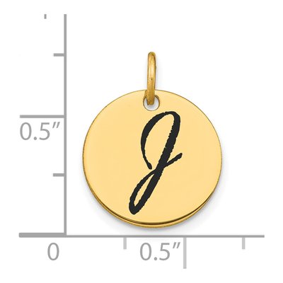 14K Yellow Gold Black Enamel Disk Letter J Charm – view 3