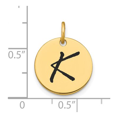 14K Yellow Gold Black Enamel Disk Letter K Charm – view 3