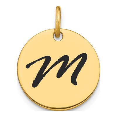 14K Yellow Gold Black Enamel Disk Letter M Charm