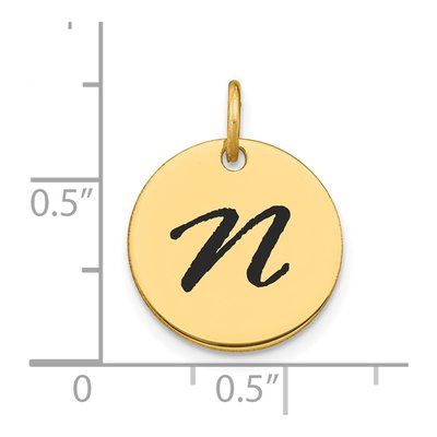 14K Yellow Gold Black Enamel Disk Letter N Charm – view 3
