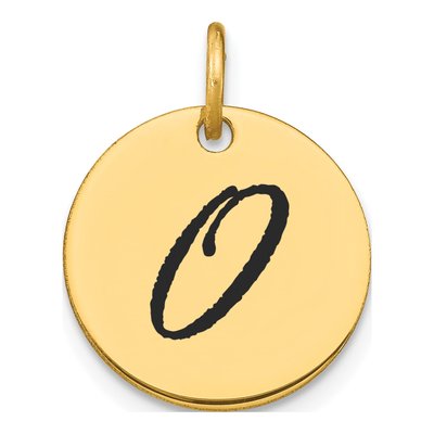 14K Yellow Gold Black Enamel Disk Letter O Charm