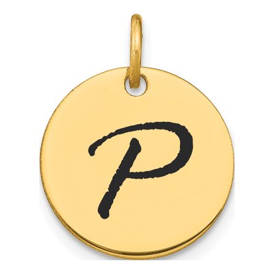 14K Yellow Gold Disk Letter P Charm