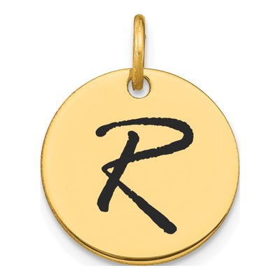 14K Yellow Gold Disk Letter R Charm