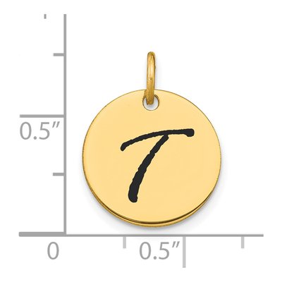 14K Yellow Gold Black Enamel Disk Letter T Charm – view 3