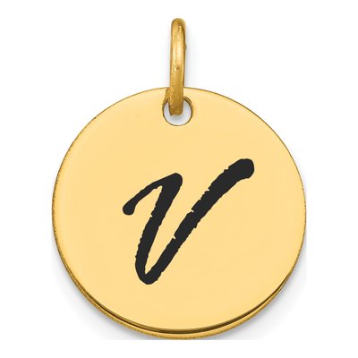 14K Yellow Gold Disk Letter V Charm