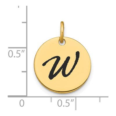 14K Yellow Gold Black Enamel Disk Letter W Charm – view 4