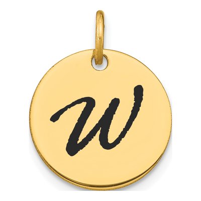 14K Yellow Gold Black Enamel Disk Letter W Charm
