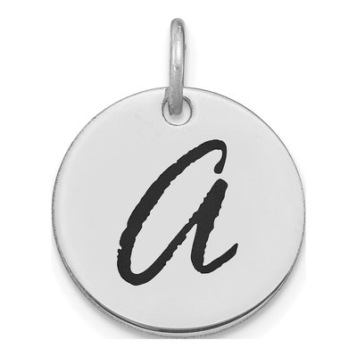 14K White Gold Black Enamel Disk Letter A Charm