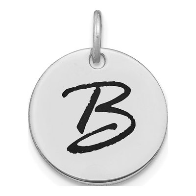 14K White Gold Black Enamel Letter B Charm