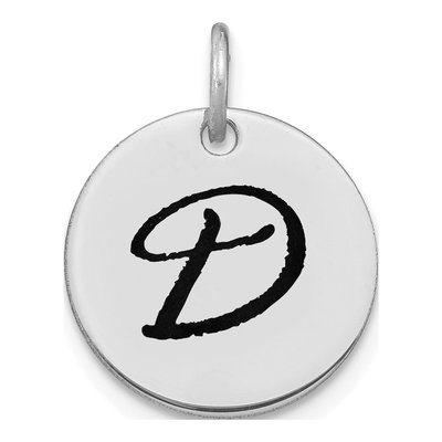 14K White Gold Disk Letter D Charm