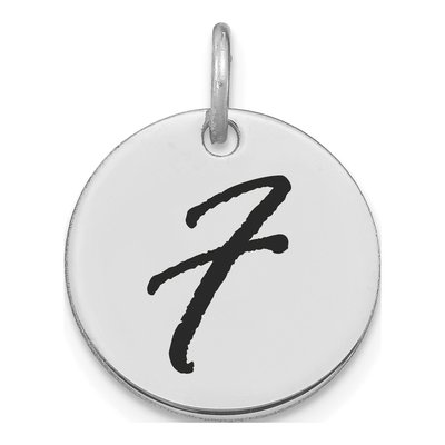 14K White Gold Disk Letter F Charm
