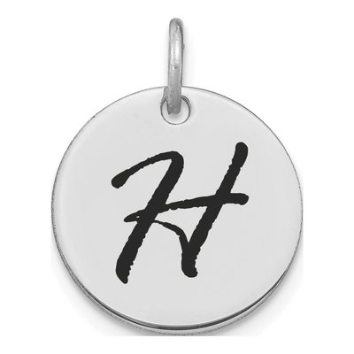 14K White Gold Disk Letter H Charm
