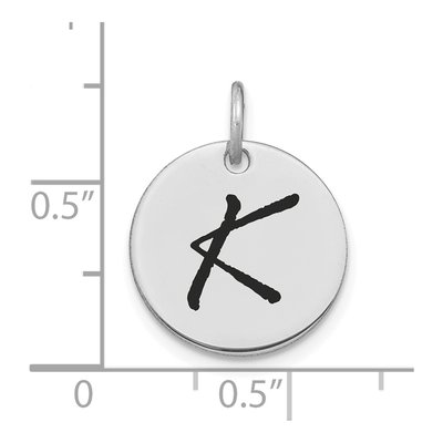 14K White Gold Black Enamel Disk Letter K Charm – view 3