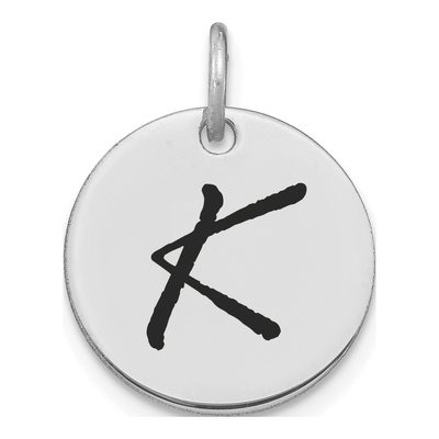 14K White Gold Black Enamel Disk Letter K Charm