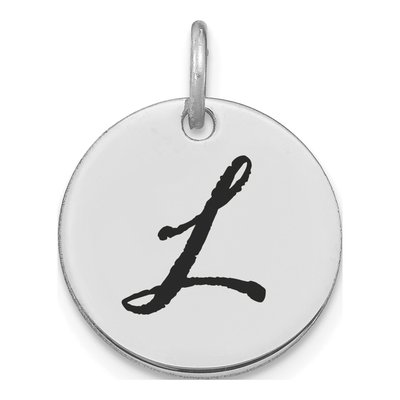 14K White Gold Black Enamel Disk Letter L Charm