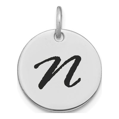 14K White Gold Disk Letter N Charm