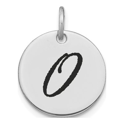 14K White Gold Black Enamel Disk Letter O Charm