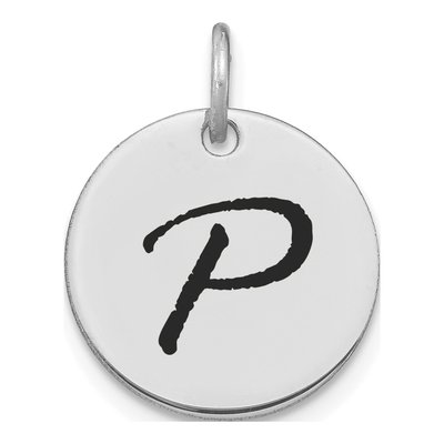 14K White Gold Disk Letter P Pendant