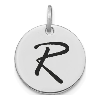 14K White Gold Disk Letter R Charm