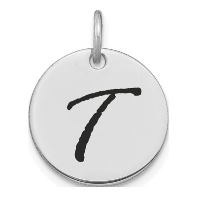 14K White Gold Disk Letter T Charm