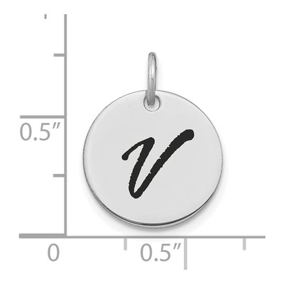 14K White Gold Black Enamel Disk Letter V Charm – view 3
