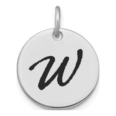 14K White Gold Disk Letter W Charm