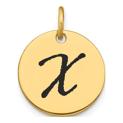 14K Yellow Gold Black Enamel Disk Letter X Charm