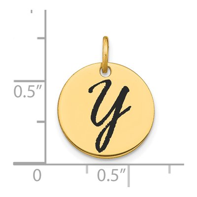14K Yellow Gold Black Enamel Disk Letter Y Charm – view 2