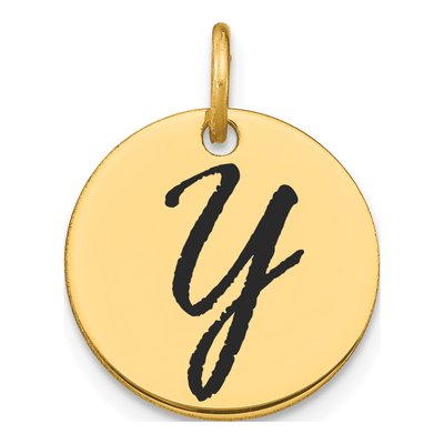 14K Yellow Gold Black Enamel Disk Letter Y Charm