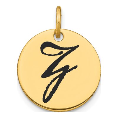 14K Yellow Gold Black Enamel Disk Letter Z Charm