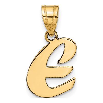 14K Yellow Gold Script Letter E Pendant