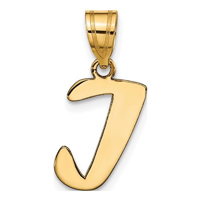 14K Yellow Gold Script Letter I Initial Pendant