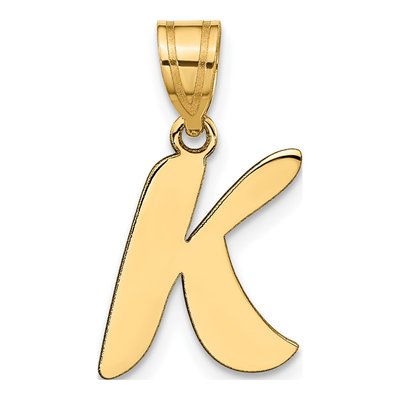 14K Yellow Gold Script Letter K Pendant