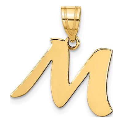 14K Yellow Gold Script Letter M Pendant