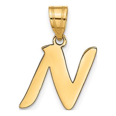 14K Yellow Gold Script Letter N Pendant