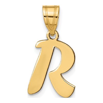 14K Yellow Gold Script Letter R Pendant