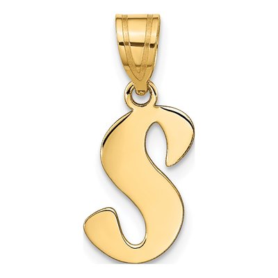 14K Yellow Gold Script Letter S Pendant