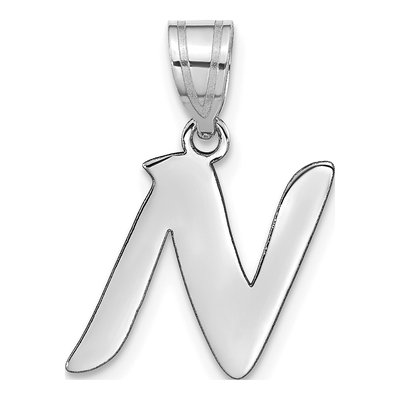 14K White Gold Script Letter N Pendant