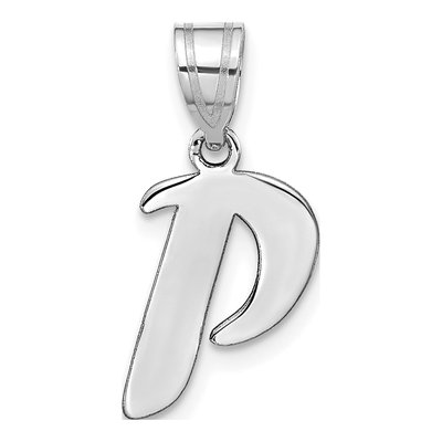 14K White Gold Script Letter P Pendant