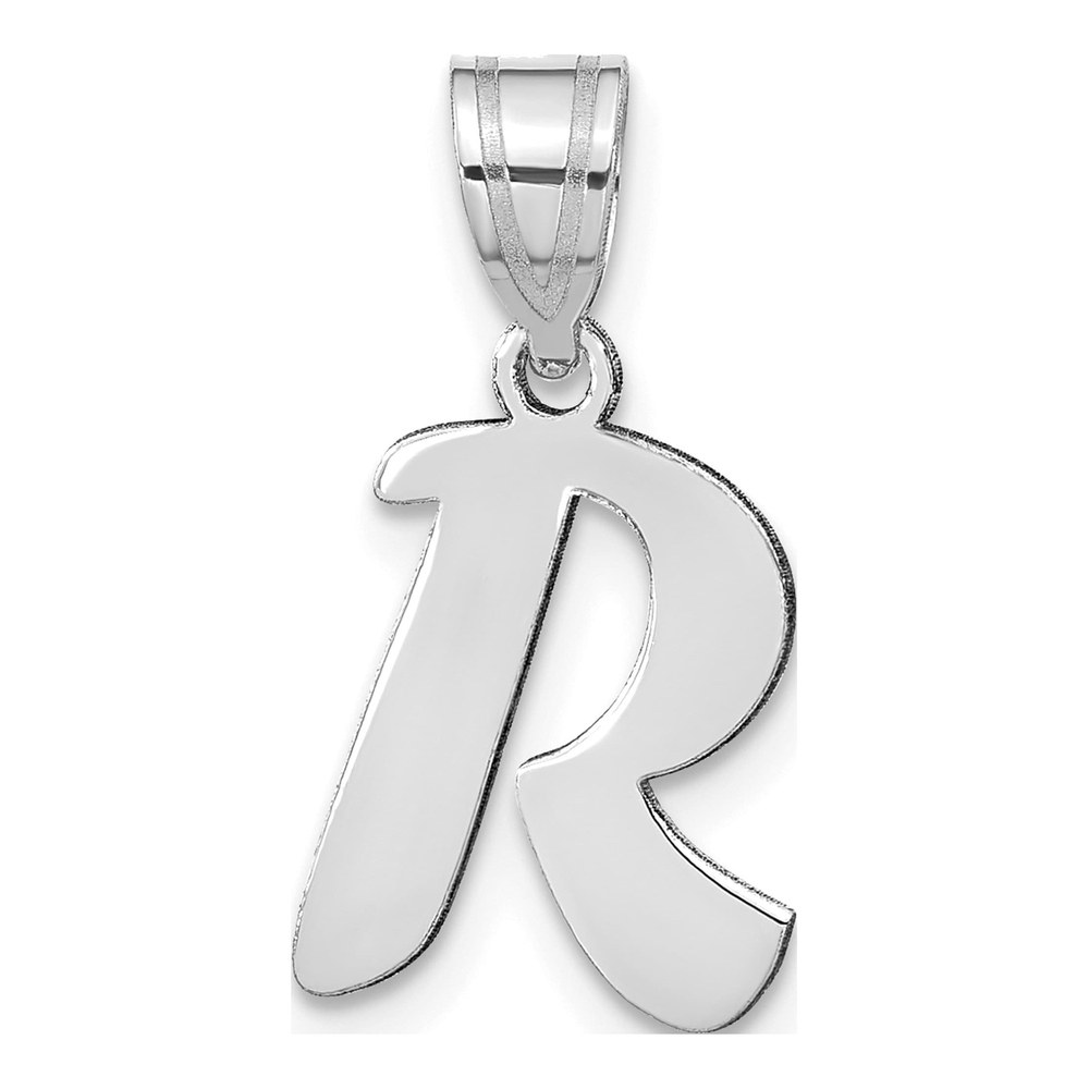 14K White Gold Script Letter R Pendant